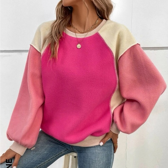 SHEIN Sweaters - Colorblock Bishop Sleeve Sweatshirt